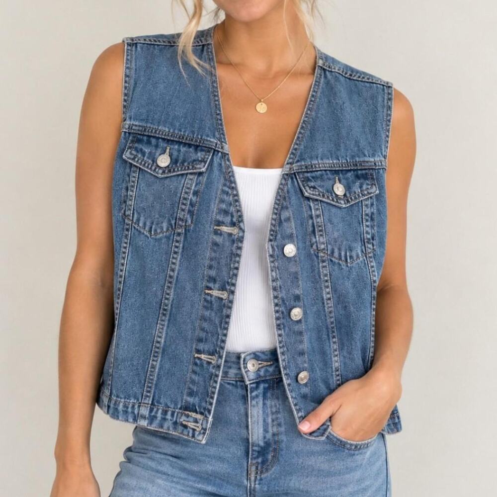 SHEIN Blue Denim Vest | Size S